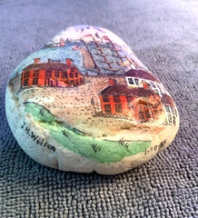 J. H. Wilson hand painted nautical scene on river rocks, set of three