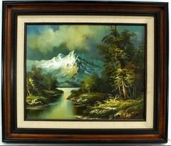 C. Harding (American 20th Century) Mountain Landscape Original Oil Painting