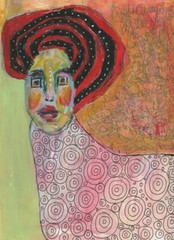 Original Humanoid Painting 9×12 Expressive Woman Animal Wall Art Miz Katie