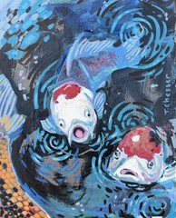 Koi Fish Original Acrylic Painting On 8×10 Canvas Signed Artist Tiffany Chesser