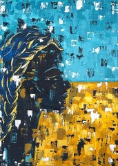 Ukraine Woman Painting Portrait Original Art Abstract Woman Art 20×28″ signed