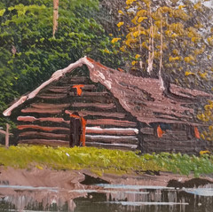 Vtg Original Mountain Cabin by the River Oil Painting Signed 8″ X 10″ Unframed