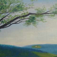 Rural Summer Landscape Oil Painting Impressionism Tree Mountains Farmhouse 9×12