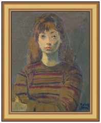 Raphael Soyer Signed Original Oil Female Portrait Painting on Canvas Framed Art