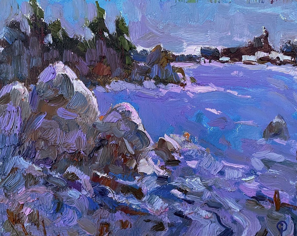 Oil Painting Winter Evening O. Kalenyuk Unframed Original Decor Art nKalen1355