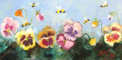 Pansies Field by Delilah impressionist oil painting original collectible