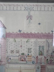 Vintage painting by Kim Peckham 20×17 Inches teddy bear dollhouse cottage core