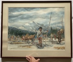 Large Original Realism Painting Colonial Pioneers Military Soldiers Landscape