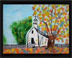 Impressionism Leafy Church 11X14 Handmade Signed Colorful Art Painting
