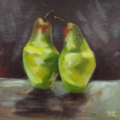 Original oil painting on canvas Still life Green pears 20×20 cm Impressionism