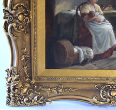 Finely Framed Signed Realistic Oil Painting by Alexander Austen Mother Child Dog