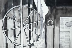 Beautiful Painting of Black & White Restaurant Interior by Angela Cockman