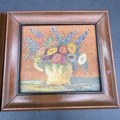 Vtg 2 Pc Mini Floral Still Life Paintings 4.5×5” On Wood, Framed Art