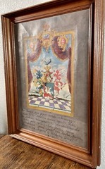 Antique Coat Of Arms Oil Painting 19th Century Family Crest Pegasus Austrian