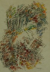 Mid Century Casein Abstract Painting Listed New York Artist Elizabeth Erlanger
