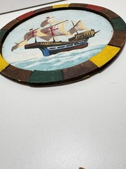 Vintage Sailboat Ship Painting Set Of 2 Painted On Wood Santa Maria 9.75”