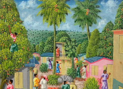 ORIGINAL HAITIAN ART PAINTING BY YL ALABY MARKET VILLAGE INHABITANTS 24X20 In.