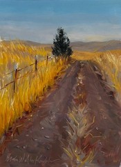 Country road scenic landscape original oil painting by living artist. 7″x5.5″