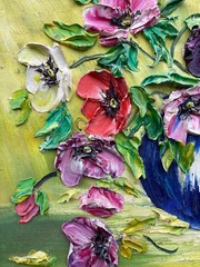 Unknown Expressionist Flower Still Life Oil Painting Impasto Vintage 59X49Cm