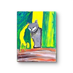 Naughty Cat Whimsy Painting 11×14 Acrylic Canvas Playful Kitty Art Decor.