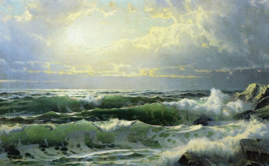 Oil painting canvas Breaking-Waves-William-Trost-Richards seascape ocean waves !
