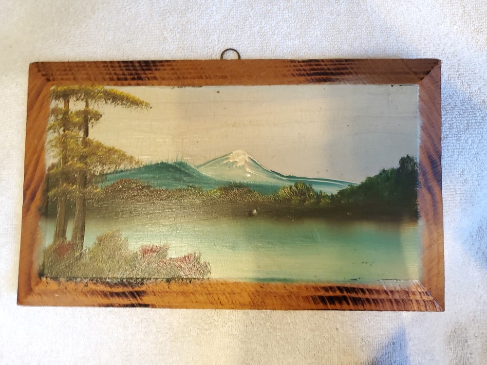 1940-50’s Route 66 Zuni Mt. Trading Co. oil painting on wood
