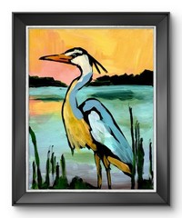 Great Blue Heron Painting 11×14 Original Bird Wall Art Coastal Decor R. Stevens