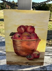 Vintage Still Life Painting Bushel of Red Apples Artist Signed 1978 Canvas Board
