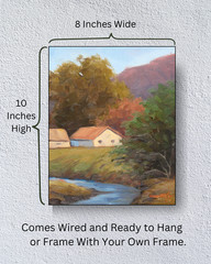Jeff Love Art Original Oil Painting 10X8″ Landscape House Trees Mountain Creek