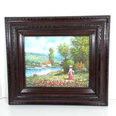 B. Poulson Original Oil Painting Impressionist Landscape Lady Garden Impasto 3D