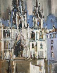 Vintage Original Oil Painting MCM Impressionist Architecture Cathedral Signed 66