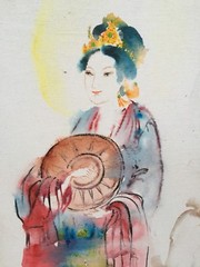 Geisha Woman Japanese Painting Signed Watercolor Gorgeous Framed Large Japan Vtg