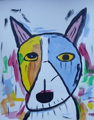 Cubism/Expressionism 11×14 Cute Puppy One of a Kind Colorful Art Painting