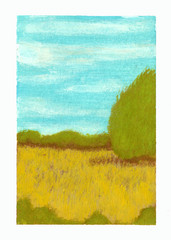 ACEO Original Field Country Farm Trees Landscape Mini Painting Art OneCraftyLady