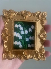 Lily Of The Valley Flowers Original Painting ,miniature,small,gold,framed