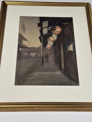 Antique California Painting China Town Impressionist Night Helen Coan Rare 1920