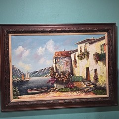 Vtg Original Oil Painting On Canvas Mediterranean Landscape Artist J. Meyer