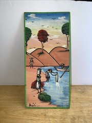 Haitian 2019 Lot Of 2 Hand Painted Folk Art, Waterside Settings & Landscapes
