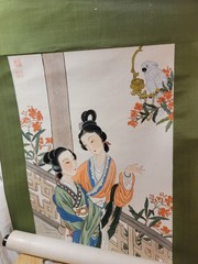 Chinese Scroll Figural Asian Ladies Original Painting Home Decoration Signed Art