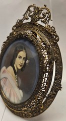 Miniature Painting Lady Jane Erskine In Baroque Style Bronze Filigree Frame