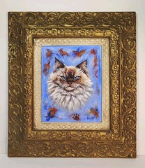 Painting Of Ragdoll or Persian Cat in Ornate Gold Baroque Frame Signed Kingsley