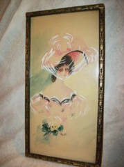 ART NOUVEAU WATERCOLOR PAINTING PORTRAIT LADY GIBSON GIRL VICTORIAN FRAMED 1890s