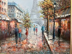 Vintage Impasto Paris Street Scene with Eiffel Tower by Henri Rogers