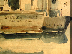 Ritchie Allen Benson 1941-1996 watercolor painting boats at dock in California