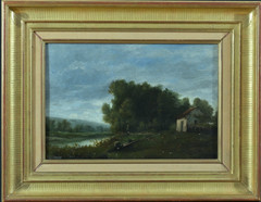 Old Oil Landscape Riverside Walker Signed Trouillebert after Corot 39×53