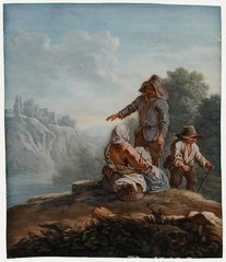 19th Century Gouache – Meeting by the Lake