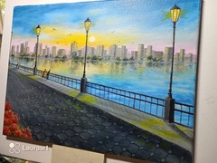 Art 16″/12″ New York, Sunset Original oil painting ,Stretched canvas. Landscape