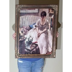 Baroque Style Frame Art Painting Oil Fernand Toissaint Femme Bouquet 21” x 27”