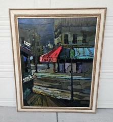 Large Original Mario Benedetti „Cafe Roma“ Oil Painting, c. 1970s Landscape