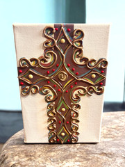 Cross Canvas Picture Standup Beautifully Crafted Raised Paint Accents 1x5x7in